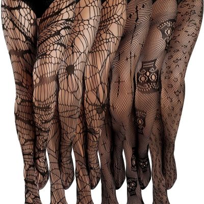 6 Pairs Women Fishnet Thigh High Stockings Lace Tights Spider Web Fishnets Le...